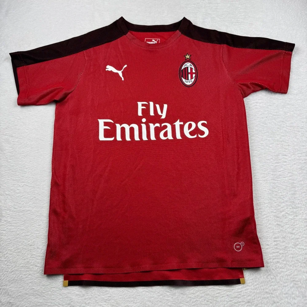 Puma AC Milan Jersey Youth XL Red Black Fly Emirates Soccer Shirt 754456-06